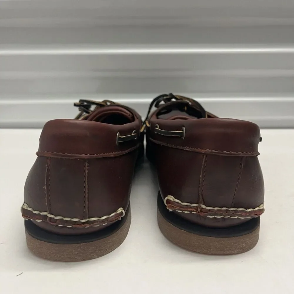 TIMBERLAND MENS CLASSIC 2 EYE ROOT BEER SHOE BROWN FULL GRAIN BOAT SHOE SZ 15 M